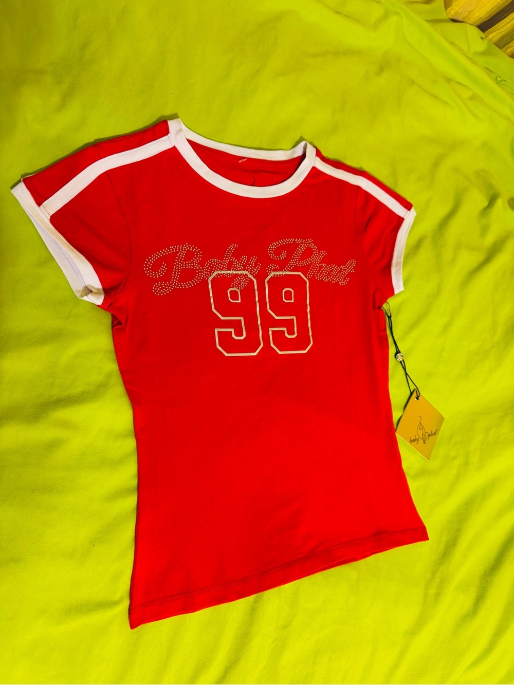Baby Phat Red Short Sleeve Rhinestone '99 Tee with White Trim